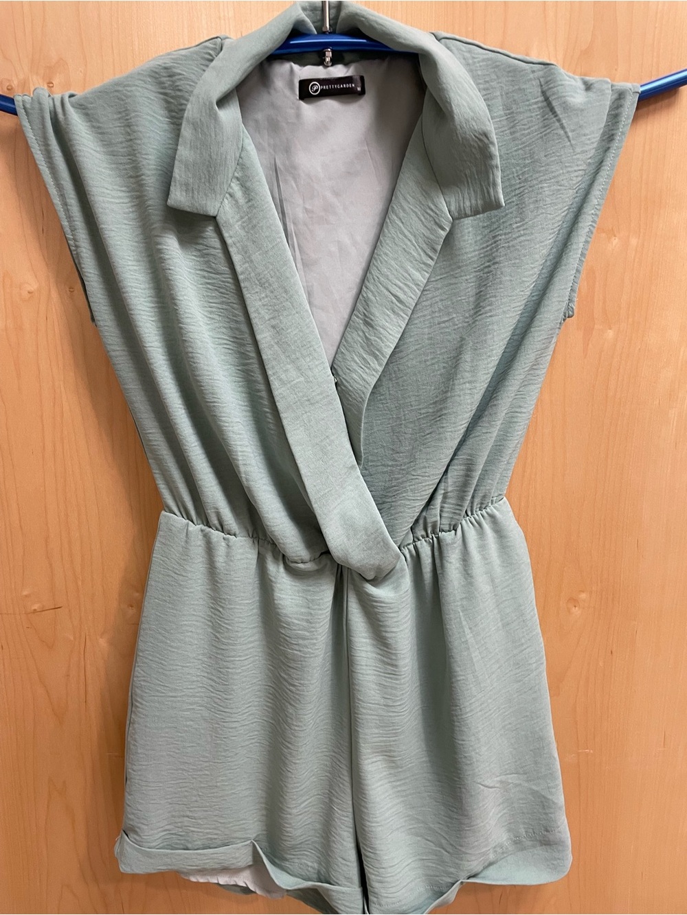 Relaxed Collar Sage Green Romper with Elastic Waist
